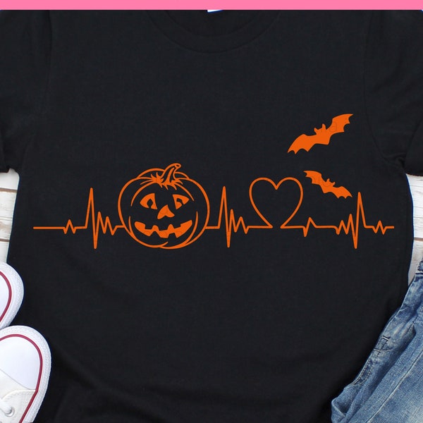Halloween Svg, Pumpkin Svg, Heartbeat Svg, Spooky Svg, Halloween Shirt Svg, Png, Svg files for Cricut, Silhouette, Sublimation Designs