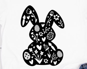 Floral Bunny SVG, Easter Bunny SVG, Patterned Easter Bunny svg, Spring svg, Rabbit SVG Cut file, Flower Bunny svg