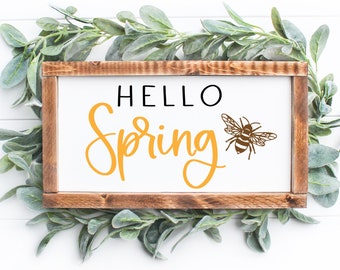 Hello Spring SVG ファイル、Spring SVG ファイル、Spring Decor SVG、Bee SVG、Hello Spring クリップアート、Cricut、シルエット、春のデジタル ダウンロード