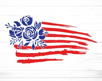 Floral American Flag Svg - 4th of July Svg, Fourth of July Svg, American Flag Svg, America Svg, Svg Files for Cricut, sublimation designs