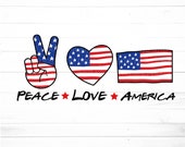Peace Love America Svg, 4th of July Svg, America Svg, Fourth Of July Svg, Svg cut files for Cricut, Sublimation Designs Downloads