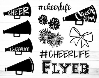 Cheerlife Cut File Bundle, #Cheerlife SVG Bundle, Cheer SVG Bundle Cheer Cone Svg, Cheer Cut File Bundle Pom Poms Svg Cheerleading Megaphone