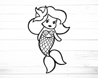 Mermaid Svg, Baby Mermaid SVG, Cute Mermaid SVG, Mermaid Outline SVG, Mermaid Cut File, Svg Files for Cricut and Silhouette