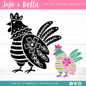 Frango Svg, Arquivo de corte de frango, Folk Chicken Svg, fazenda Svg, Galo Svg, Mandala Chicken Svg, Hen Svg, clipart de frango, Cricut, silhueta