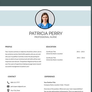 Registered Nurse Resume Template for Google Docs, Word and Apple Pages, RN Resume and Cover Letter,