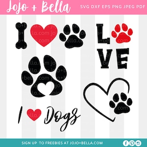 I love Dogs Svg Bundle, Hund Mama Svg, Hunde Svg, Hundepfote Print SVG, Hundepfote Print Herz Svg, Svg Dateien für Cricut, Silhouette, Sublimation