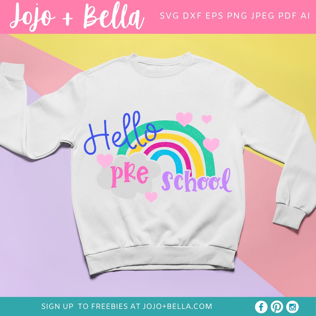 Hello Pre School Svg, Back to School Svg, Svg, School Svg, Rainbow Svg ...