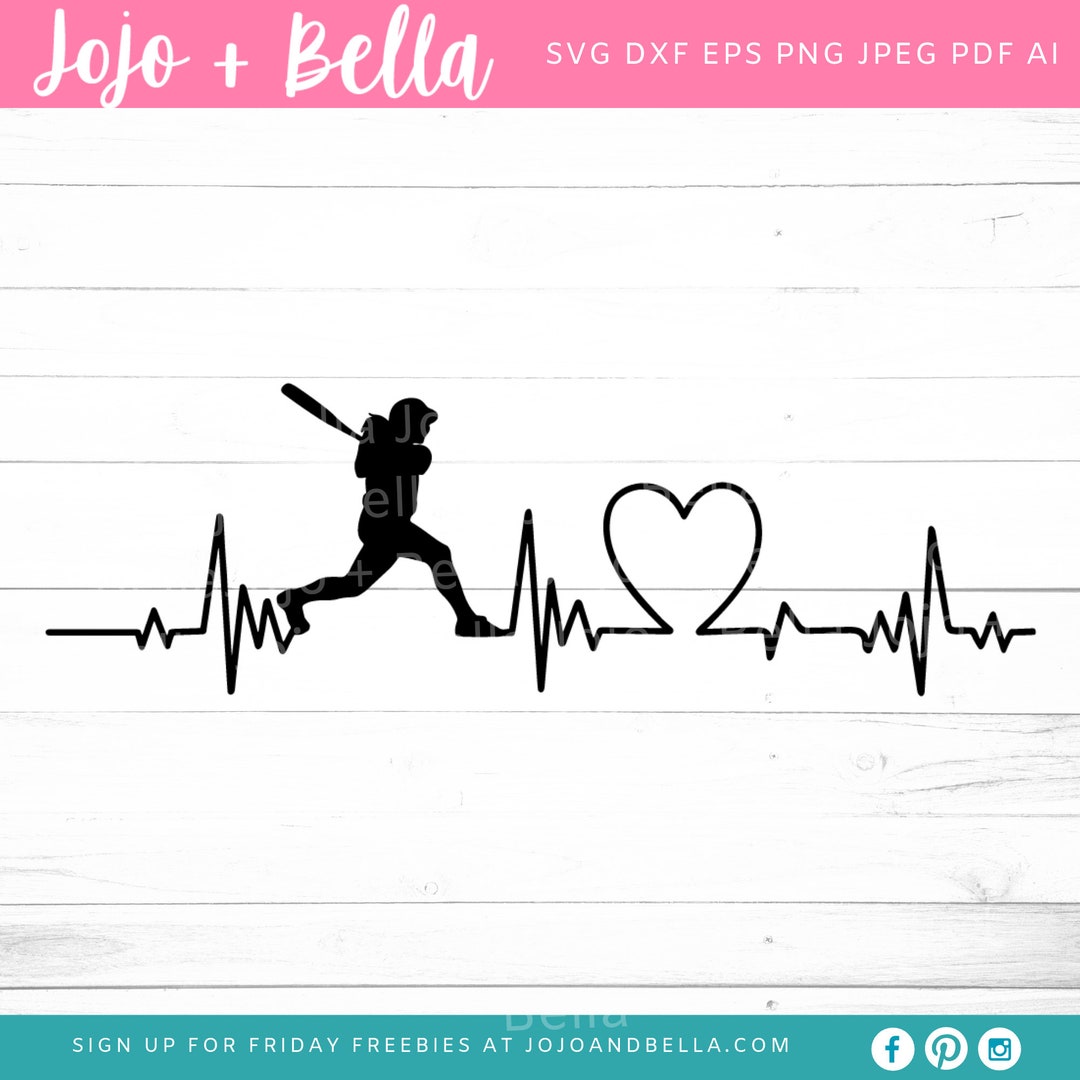 Softball Hitter Heartbeat SVG, Dxf, Eps, Jpeg, Png, Ai, Pdf, Cut File Softball Svg Softball