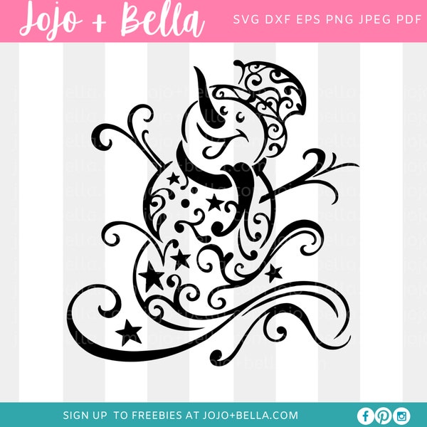 Swirly Snowman Svg, Snowman SVG, Snowman Flourish SVG, Snowman Shirt Svg, Pretty Snowman SVG, Svg files for Cricut, Silhouette, Sublimation