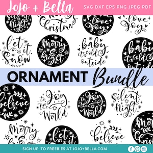 Pacchetto svg ornamento di Natale, ornamento fetta di legno, ornamento svg, ornamento natalizio svg, file svg ornamento natalizio, ornamento rotondo svg
