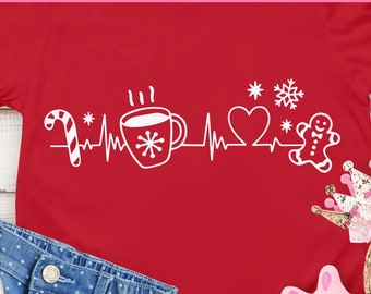 Christmas Heartbeat SVG, Christmas SVG, Christmas Shirt Svg, Kid&#39;s Christmas Svg Files For Cricut, Sublimation, Silhouette
