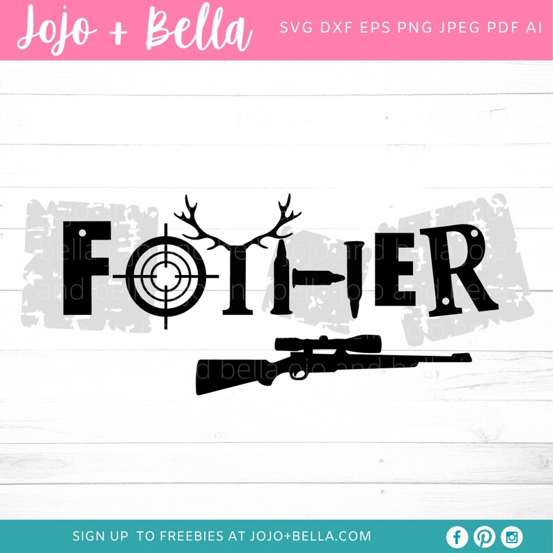 May include: Black and white graphic design with the word "FOT-IER" with a target, antlers, bullets, and a rifle. The design is on a distressed white background.