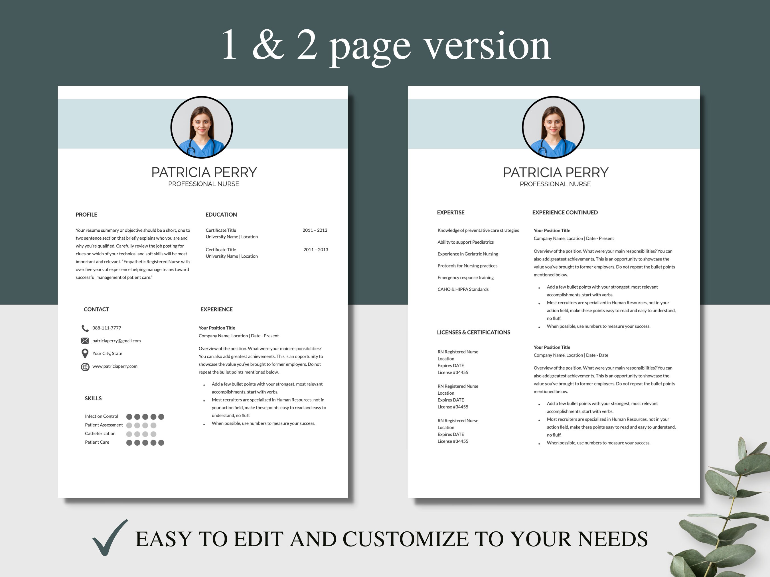 Registered Nurse Resume Template for Google Docs, Word and Apple Pages ...