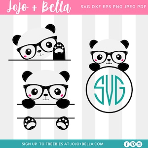 Monograma SVG Panda, arquivo de corte Panda, Svg de animal fofo, pacote SVG, design Cricut Girl Boy Baby, SVG de bebê, Monograma dividido Svg, Silhueta