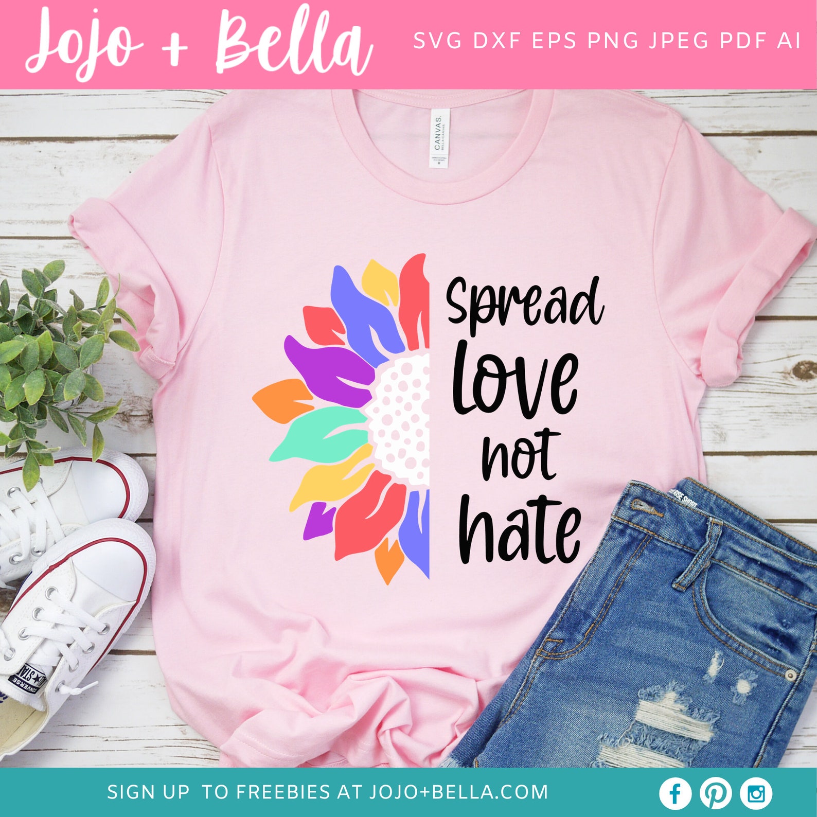 Spread Love Not Hate Sunflower SVG Rainbow Sunflower Svg | Etsy
