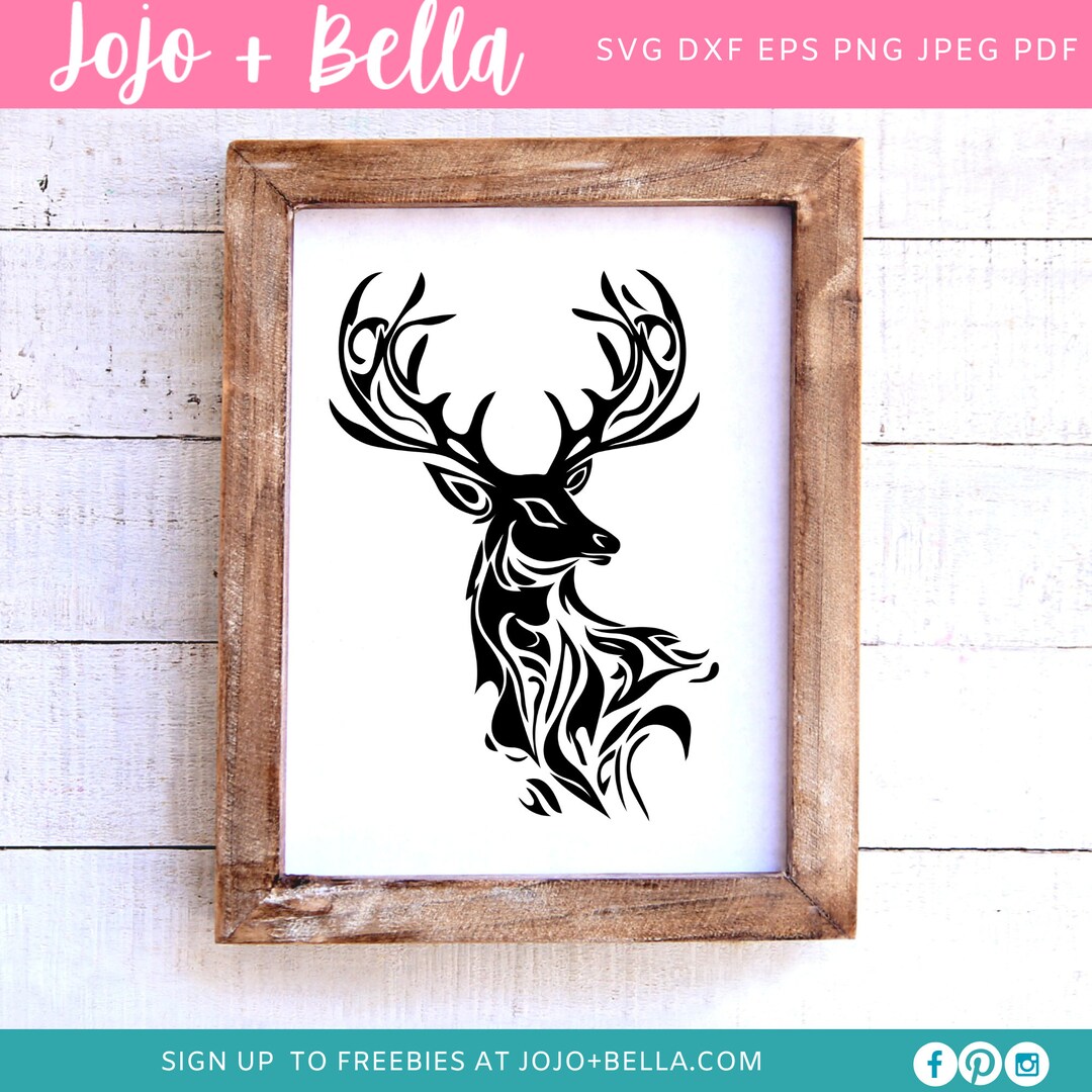 Swirly Reindeer Head SVG, Tribal Reindeer Head Svg, Folk Art Reindeer