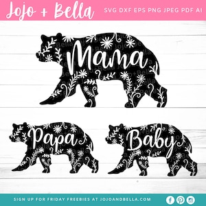 Bear Family Bundle Set Svg Dxf Eps Png Ai Pdf Fichiers pour Cricut et Silhouette Matching Svg, Baby Bear Svg Mama Bear Svg Papa Bear Svg fichiers