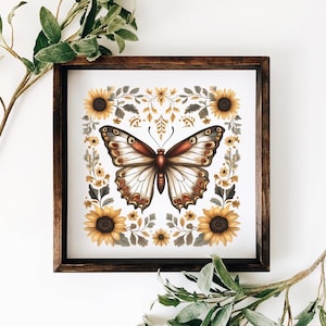 Butterfly Sunflower Sublimation PNG - Cottagecore 12x12 inch 300 DPI Design
