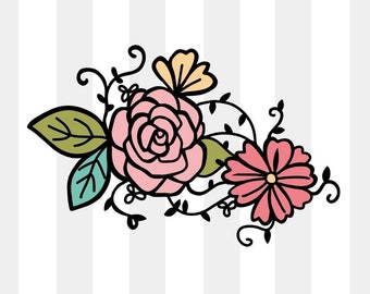 Two flowers in SVG, Bouquets, Floral decoration, Flowers, Flower border, Paper cut template, Cut files for cricut and Silhouette celebration