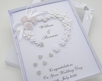 Wedding Day Luxury Handmade PERSONALISED Card Engagement ANNIVERSARY Money Wallet Gift Box 3D Folded Heart Greetings