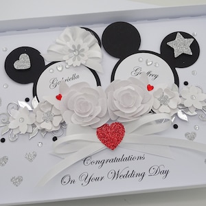 Tarjeta del día de la boda hecha a mano personalizada MICKEY MOUSE caja de regalo de compromiso 3D Disney dinero sobre efectivo billetera