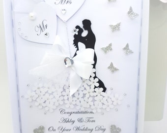 Wedding Day Luxury Handmade PERSONALISED Card Engagement ANNIVERSARY Gift Box 3D Folded Hearts Greetings