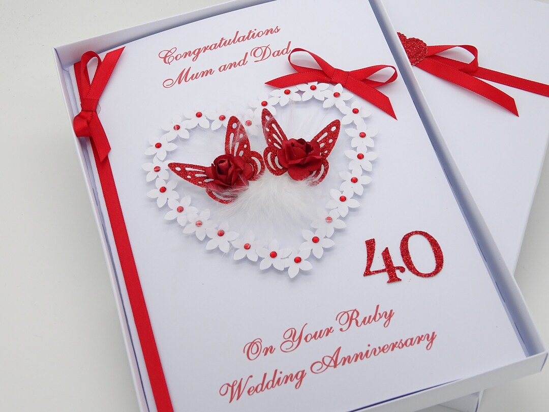 Luxury 40th WEDDING Anniversary Card Personalised Handmade RUBY Money ...