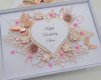 Handmade Birthday Card: Personalized Floral Design with Gift Box