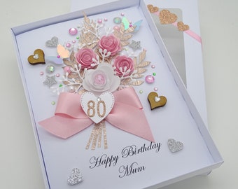 Personalised Handmade Birthday Card, 40th, 50th, 60th, 70th, Mum Sister Friend e