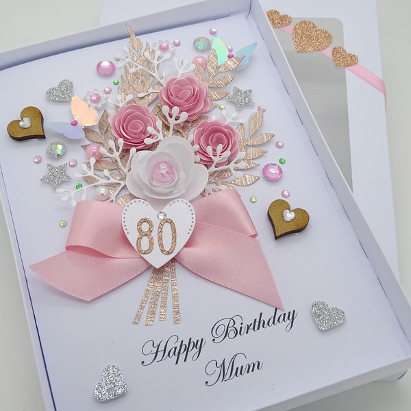 PERSONALISED Handmade BIRTHDAY Card 21st 30th 40th 50th 60th 80th Any Age Daughter Wife Sister Mum Presentation Box 3D