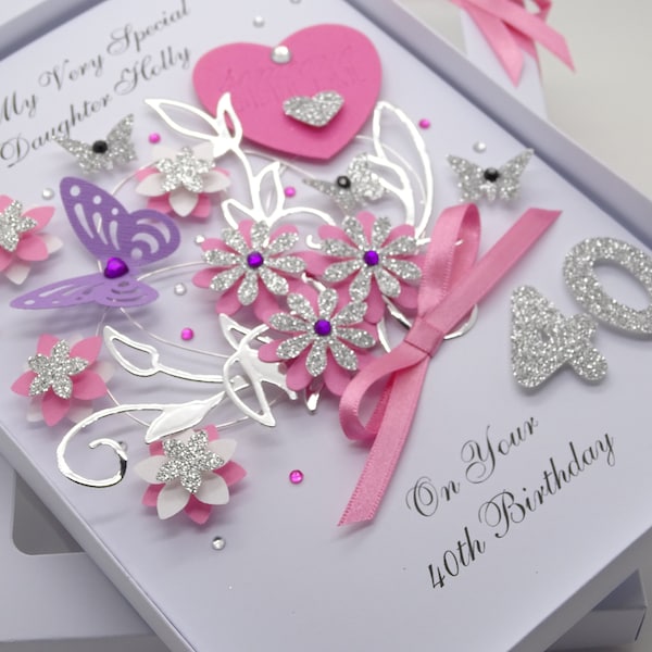 PERSONALISED Handmade BIRTHDAY Card 18th 21st 20th 30th 40th 50th Any Age Daughter Granddaughter Sister Mum Presentation Box 3D