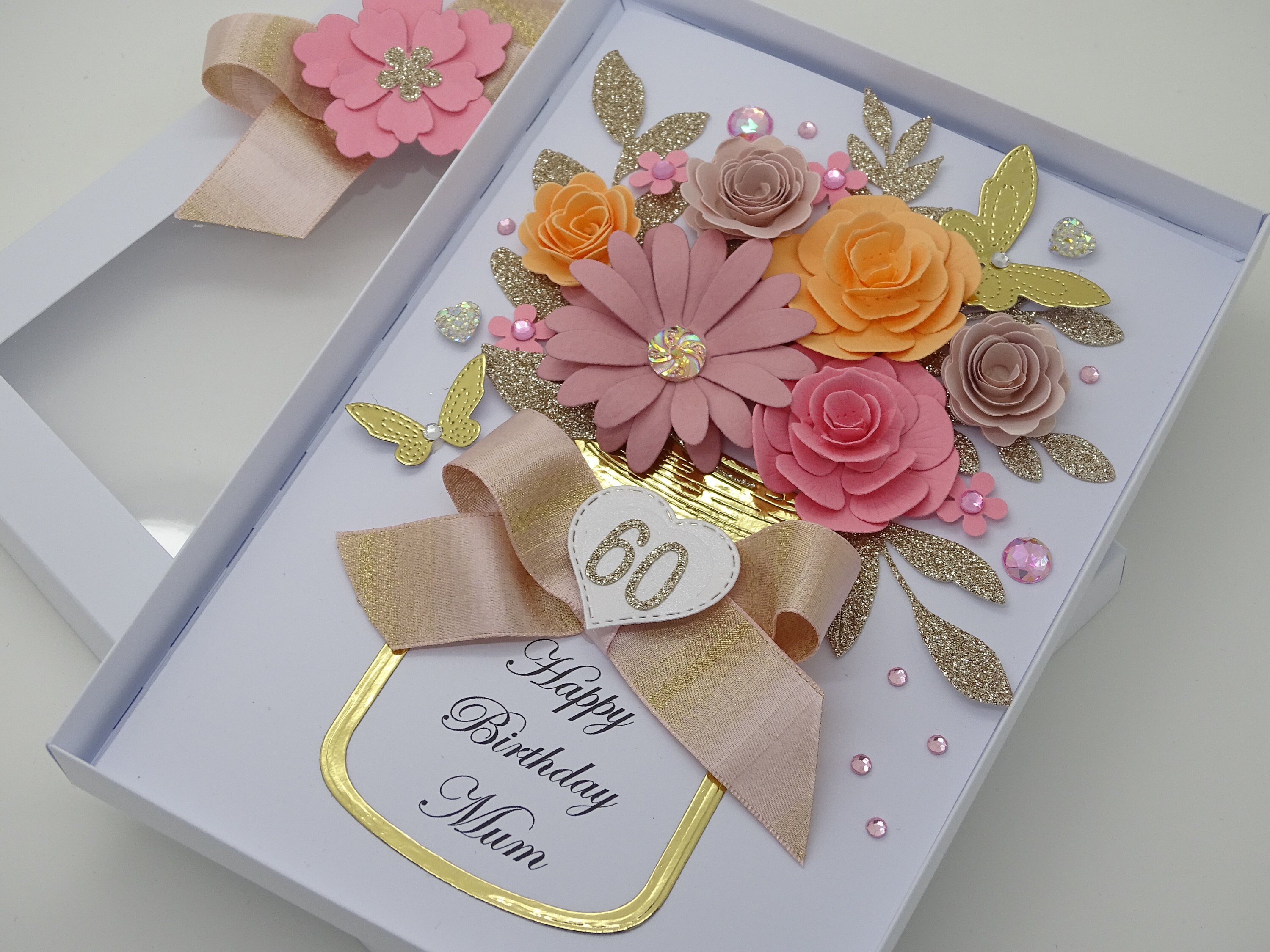 Handmade Floral Birthday Card: Personalised Gift Box Card - Etsy UK