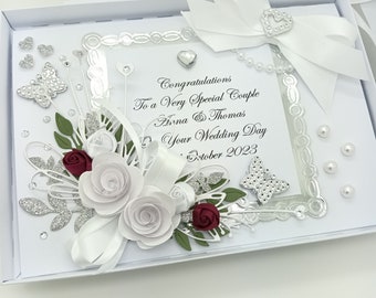 Wedding Day Handmade PERSONALISED Card Engagement ANNIVERSARY Birthday Mother's Day Gift Box 3D