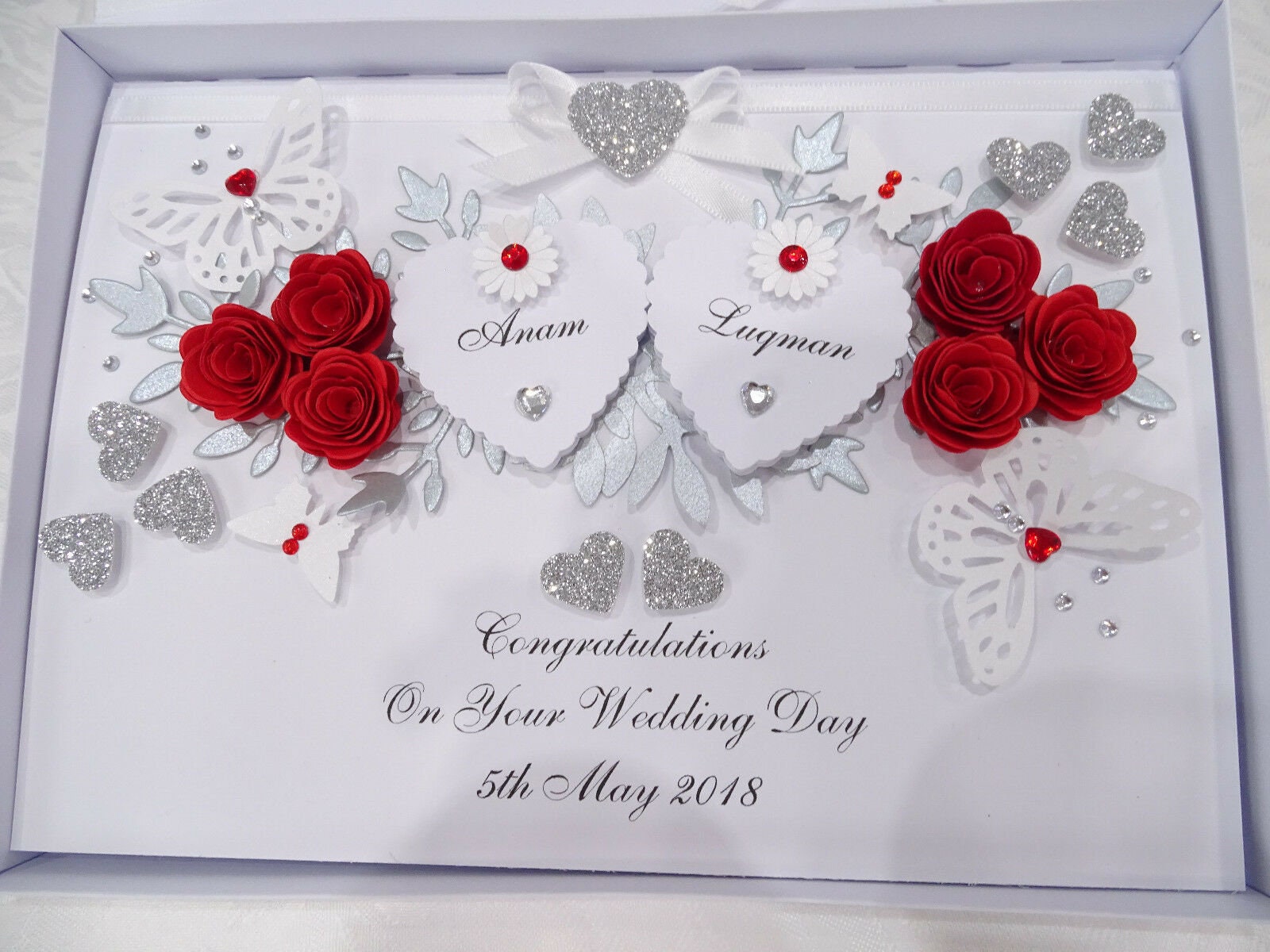 Luxury WEDDING Day Personalised Handmade Card RUBY ANNIVERSARY ...