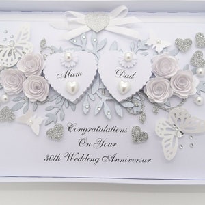 Luxury PERSONALISED Handmade Birthday Card 30th PEARL Wedding ANNIVERSARY Engagement Mum Dad Gift Box 3D Any Name