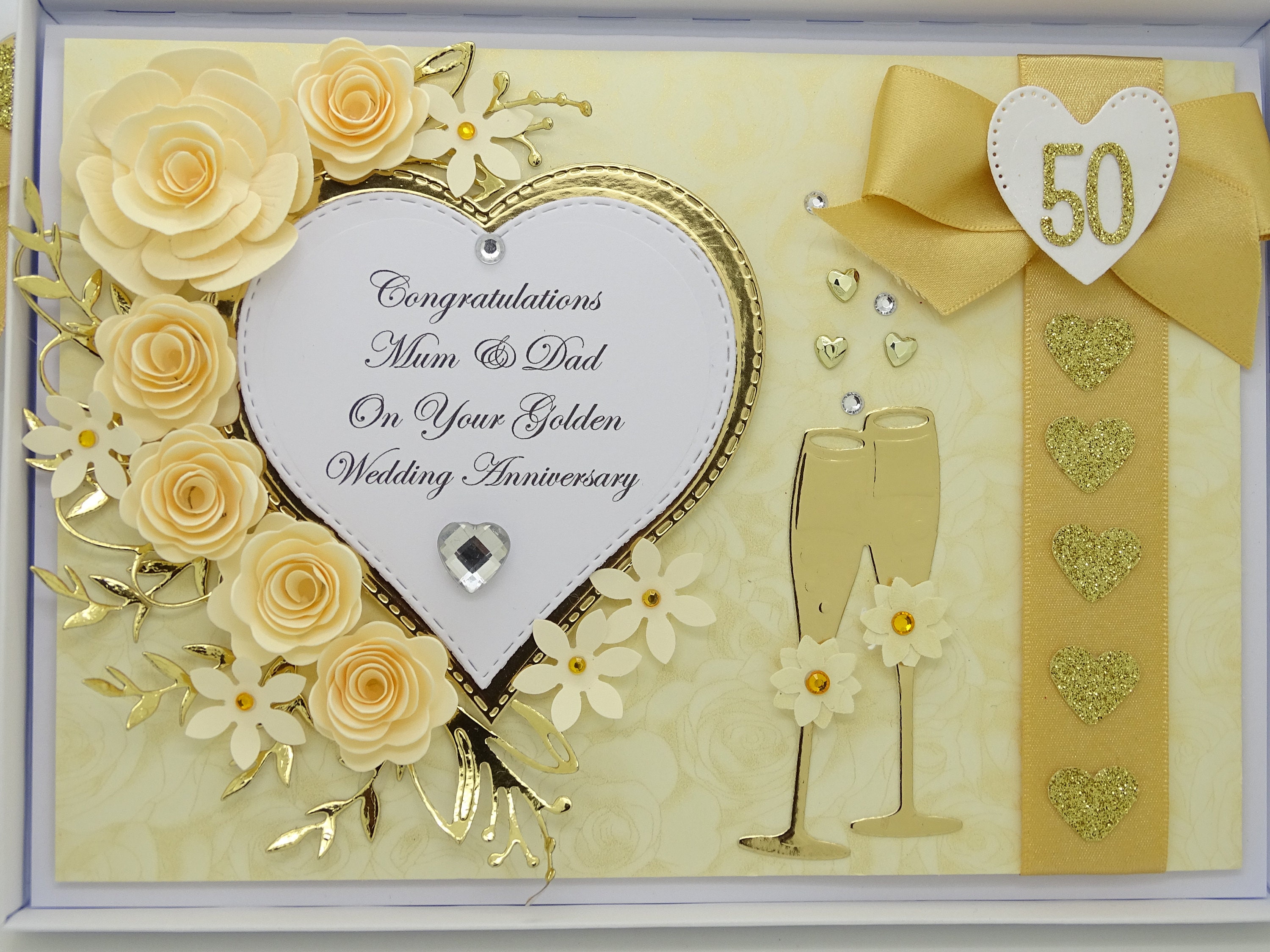 Luxury HANDMADE Personalised 50th GOLDEN Wedding Anniversary Card ...