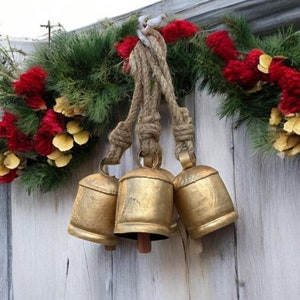 Set of 4 cow bells, Harmony Cow Bells, door hanger bells, Christmas Bells with Jute Rope, Christmas tree bells, handmade bells on rope