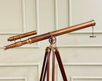 Télescope en laiton pour vues lointaines, télescope de longue durée, télescope nautique pour décoration d'intérieur, télescope maritime avec trépied