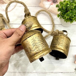 Rustic cow bells, Harmony Cow Bells, Handmade Rustic Lucky Christmas Bells with Jute Rope, Christmas tree bells, handmade bells on rope