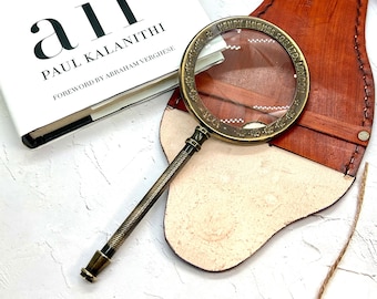 Vintage Style Brass Magnifying Glass in leather case, Handheld Optical Magnifier, reading glasses, Christmas gift, gift for dad