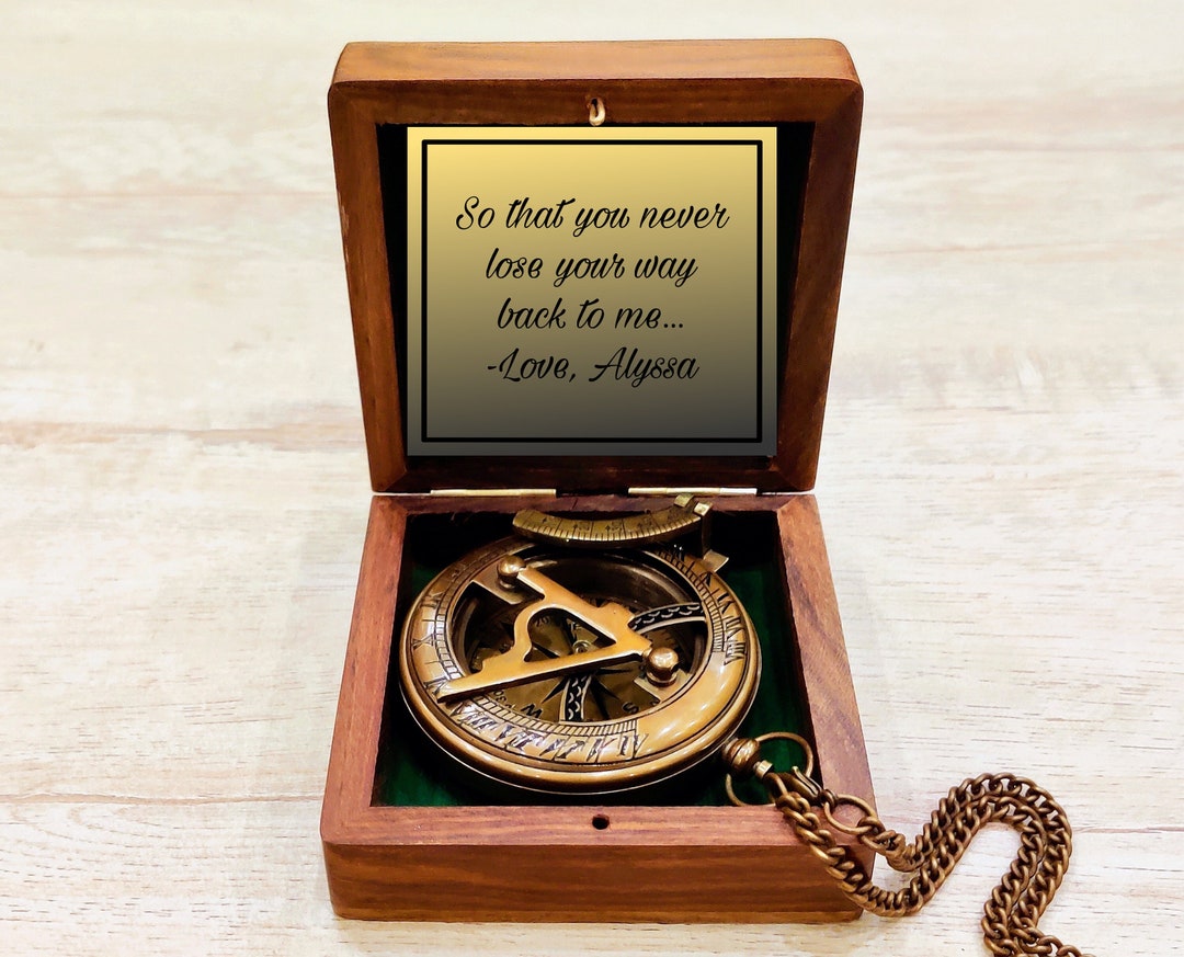 Bussola Personalizzata In Ottone Anticato - Regalo Per Papà, Con Incisione E Catena - Foto 9