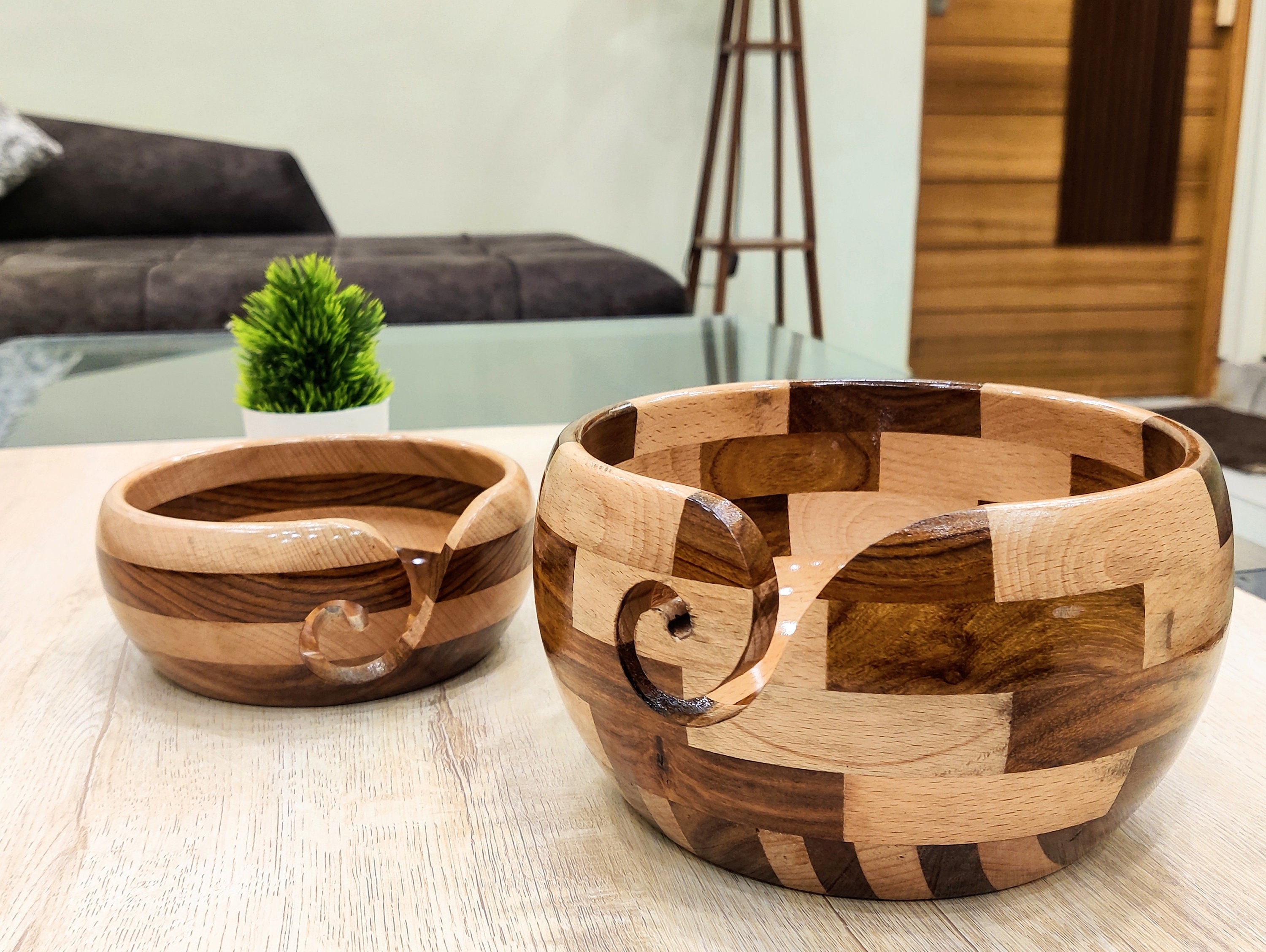 Little World Yarn Bowl - Wooden Yarn Bowls for Crocheting with Holes,  Preventing Slipping and Tangles, Handmade Craft Knitting Bowl Mothers Day  Gift