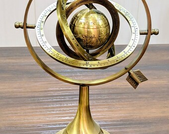 Brass Celestial Globe Armillary Globe Showpiece, Brass Armillary Sphere Decor Table Top Brass Decor, Christmas Gift, Christmas Decorations