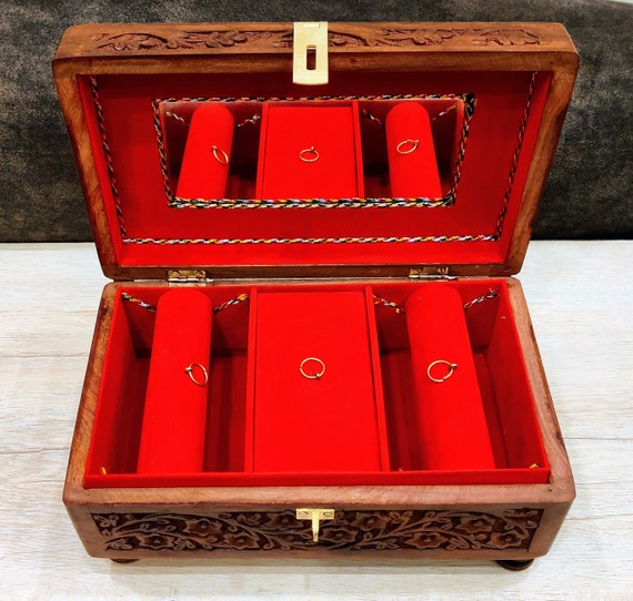 Hand Carved Wooden Jewellery Box, Bangles Box, Gift for