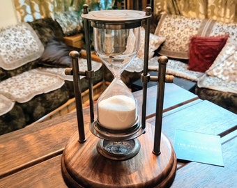 Brass Hourglass / Brass Sand Glass / Table Top Brass Decor, Brass Figurine / Home Decor, Working Compass, Wedding Gift, Christmas Decor