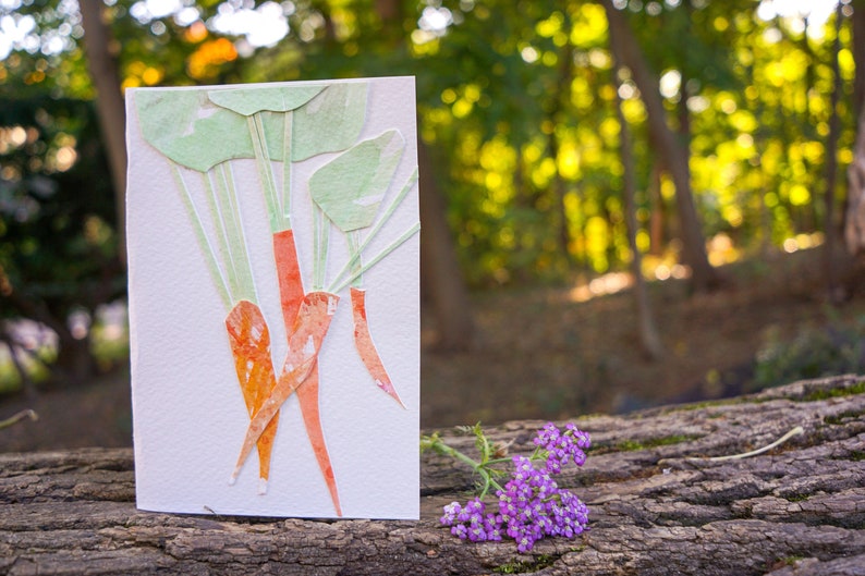 Original Watercolor Handcrafted Greeting Card Anna Claire Canova 4/'/'x6/'/' Card and Envelope Orange Carrots Collage Card