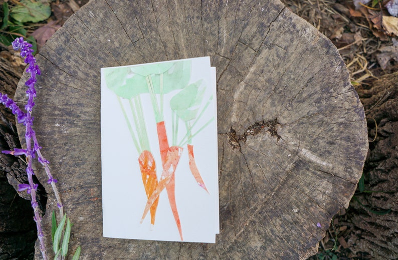Original Watercolor Handcrafted Greeting Card Anna Claire Canova 4/'/'x6/'/' Card and Envelope Orange Carrots Collage Card