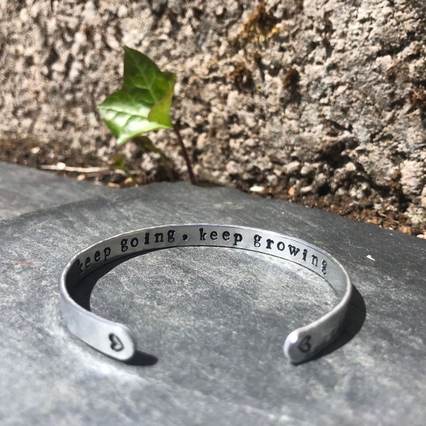 keep Going, Keep Growing - Affirmation Band, Mantra Bracelet Cuff- SOZO Silver