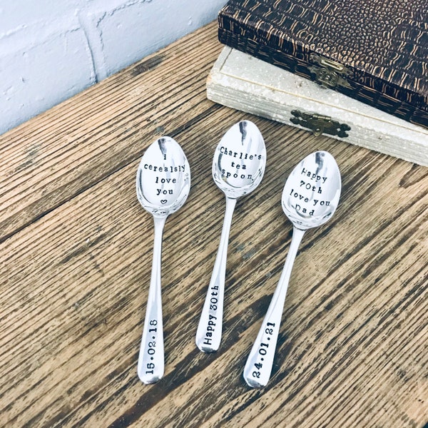 Personalised Vintage Tea Spoon - Hand Stamped Silverware - Customisable Gift - SOZO SILVER