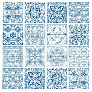 Mosaic Tile Stickers, Pack Of 24 Blue Patterns, Waterproof Transfers For 150mm x 150mm / 15cm x 15cm / 6 Inch Kitchen or Bathroom Tiles GT37